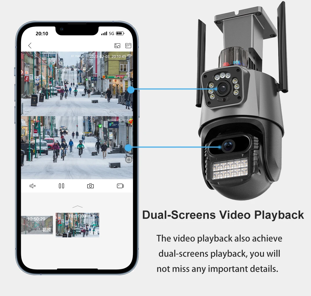 6MP Dual Screen 8X Optica Zoom IP Camera Two Lens Color Night Vision Two Way Audio WiFi Camera IP66 Motion Track Onvif ICSEE