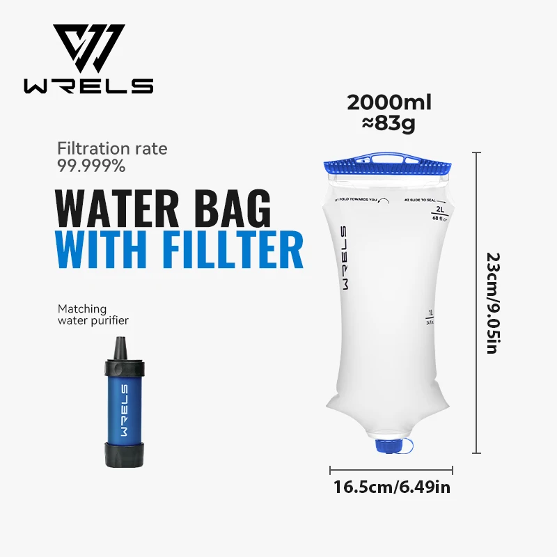 WRELS Wassersammel- und Filtrationsbeutel für Wasserfiltrationssysteme, Überlebens-Wasserfilter-Strohhalm, Faltbarer BPA-freier Filtrationsbeutel