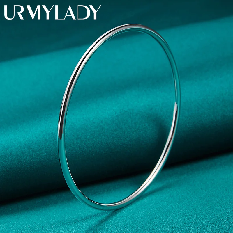 Urmylady-女性用の滑らかな円形のチャームブレスレット,925スターリングシルバー,直径3mm,7.0cm,ウェディングジュエリー,ファッションブレスレット