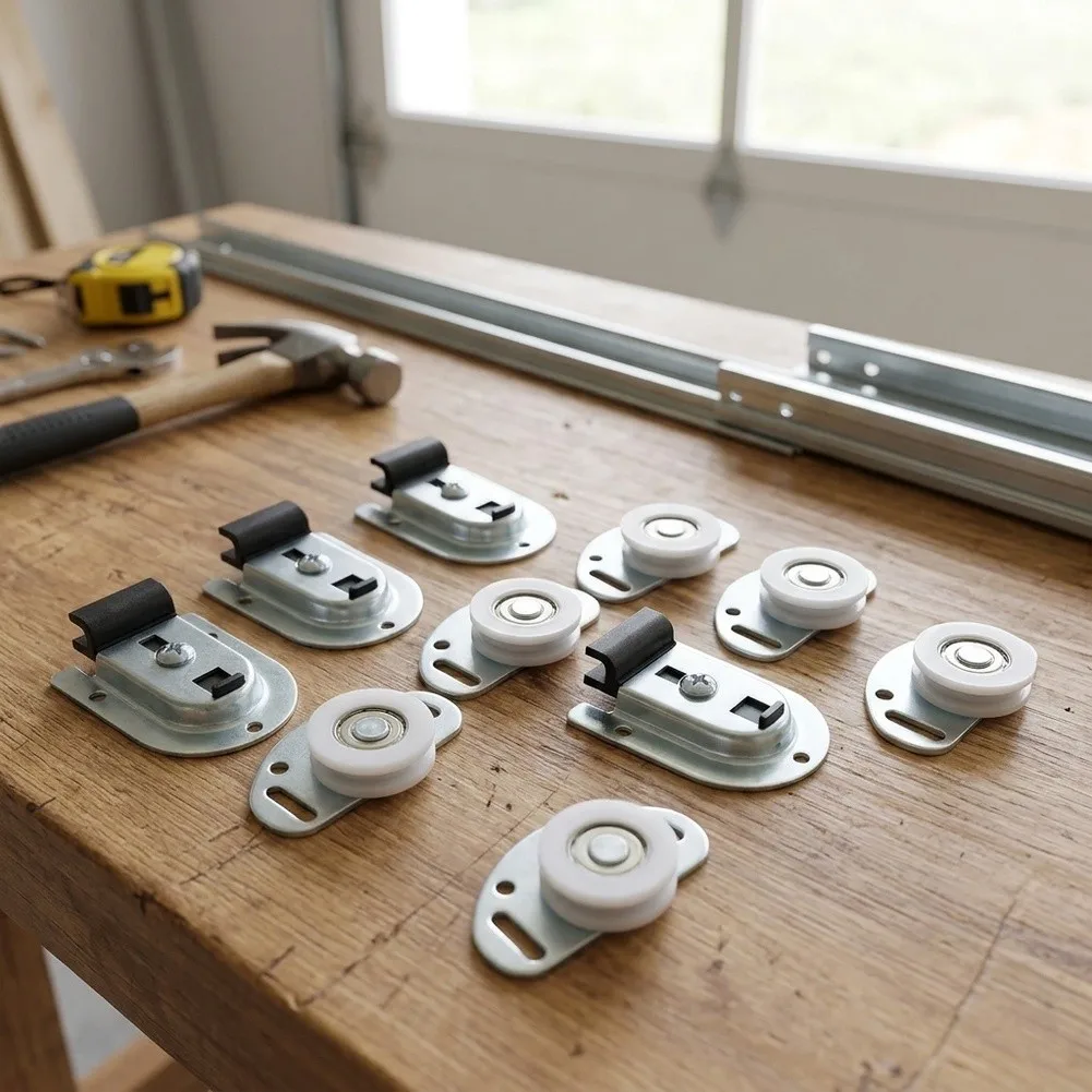 6 Piece Sliding Door Wheel Kit with for top Brackets and Mounting Hardware for DIY Closet and Wardrobe Door Installations