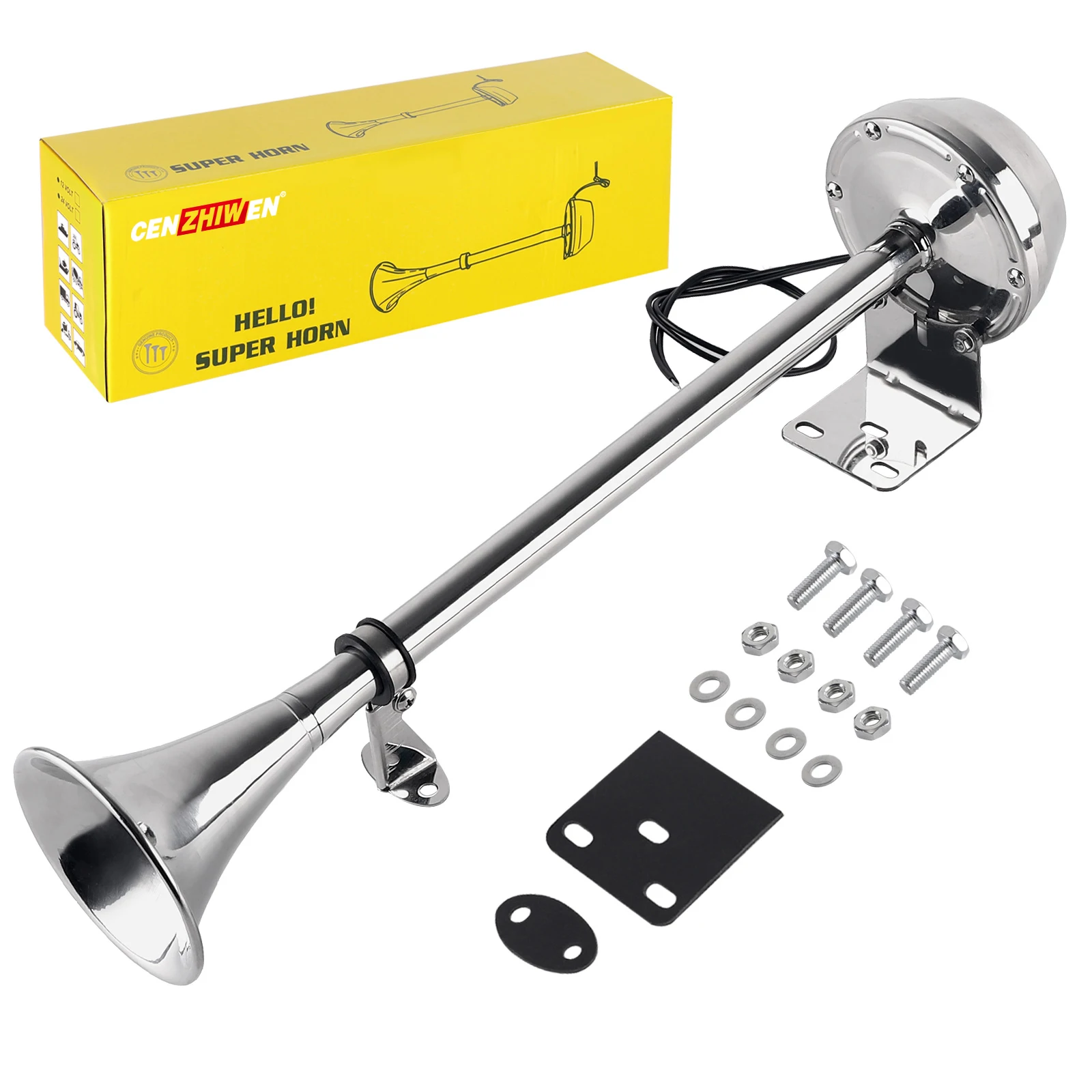 

12V Single Trumpet 130dB stainless Steel Electric Horn Marine Boat Horn Waterproof for Truck Car Boat Corrosion Resistant