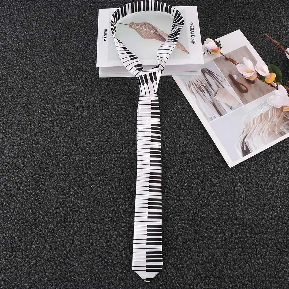 Polyester Fashion Classic Fancy Dress Black & White Skinny Tie Music Tie Piano Keyboard Necktie