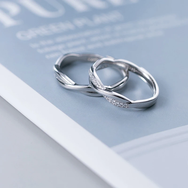 Modian Romantic Lovers Engagement Ring for Women Men 925 Sterling Silver Shining Zircon Adjustable Open Ring Fine Jewelry Bijoux - Image 3