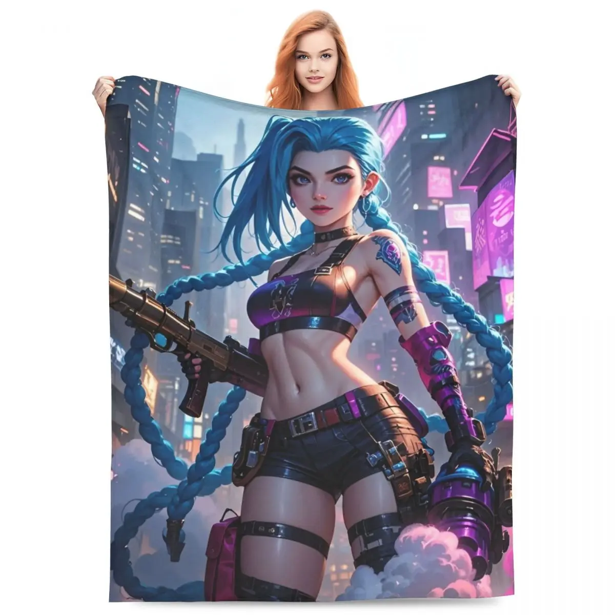 Jinx Arcane Game Flannel Blanket Warm Bedding Throws for Couch Bed Airplane Travel Graphic Bedspread Sofa Bed Cover