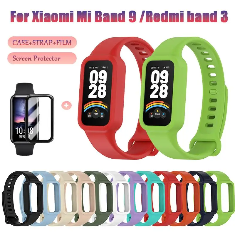 Silikonhülle + Armband + Film für Xiaomi Redmi Uhr 3, Zubehör, Gummiarmband, Pulseira Correa für Xiaomi Mi Band 9/8 Active Band