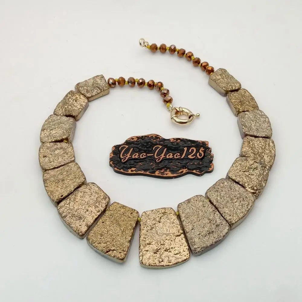 19'' Titanium Gold Color Crystal Druzy Top-Drilled Graduated Choker Necklace for Women
