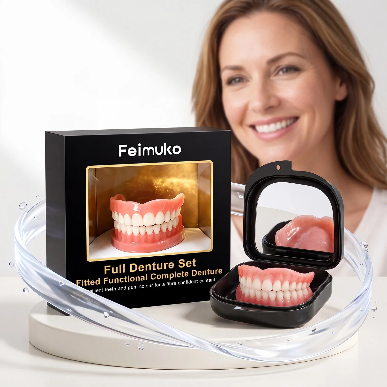 Premium Custom Upper & Lower Full Mouth Silicone Dentures, Lifelike Natural Teeth All-Day Comfort Boost Confidence & Oral Care