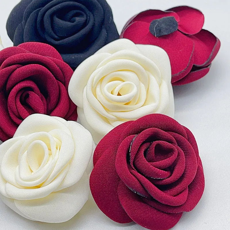 10Pcs 6CM Handmade Burnt Edge Fabric Rose Flower DIY Hair Clip Jewelry Accessories Wedding Brooch Flower