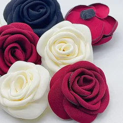 10Pcs 6CM Handmade Burnt Edge Fabric Rose Flower DIY Hair Clip Jewelry Accessories Wedding Brooch Flower