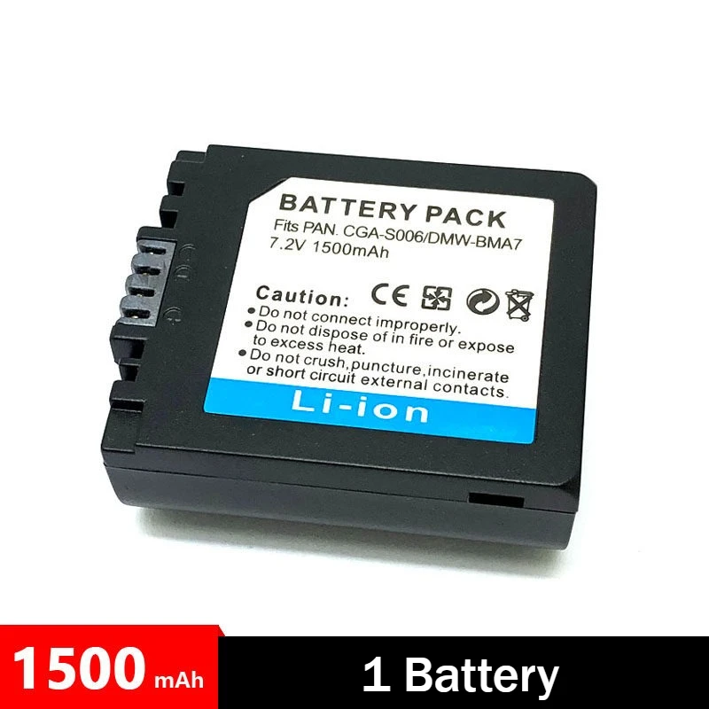 7,2V 1500mAh CGA-S006 E BMA7 Wiederaufladbarer Kamera-Akku für Panasonic DMC-FZ7 FZ8 FZ18 FZ28 FZ30 FZ35 FZ38 FZ50 Batterien