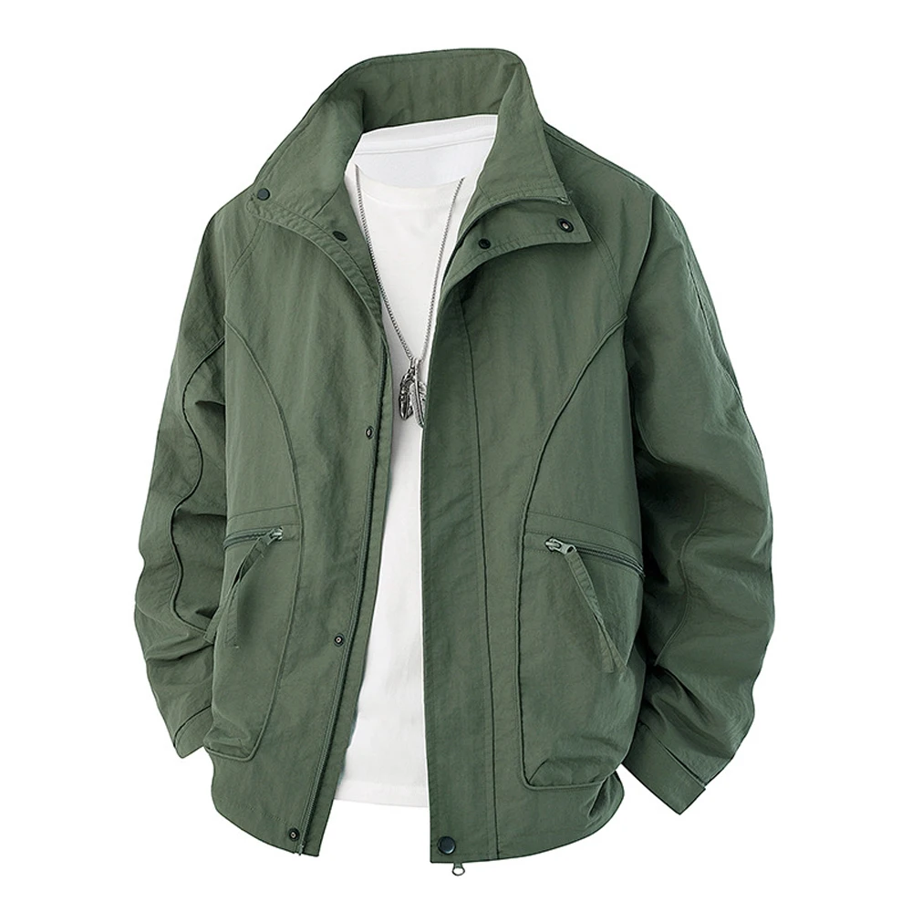 Autumn Men's Cargo Jackets Outdoor Quick Dry Men Stand Collar Climbing Windbreaker Coats Men Loose Fit Multi-Pocket Work Jacket