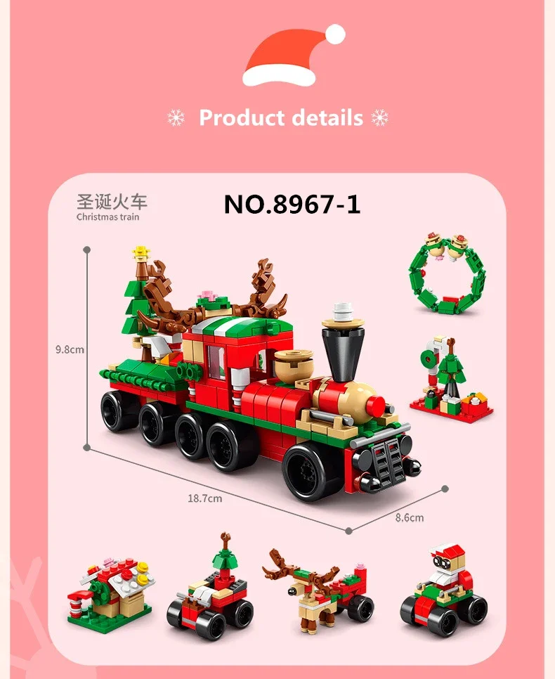 Upgraded Christmas Series Building Blocks Set With Warm Light Creative Elk Train House DIY Bricks Model Toys For Kids Xmas Gifts