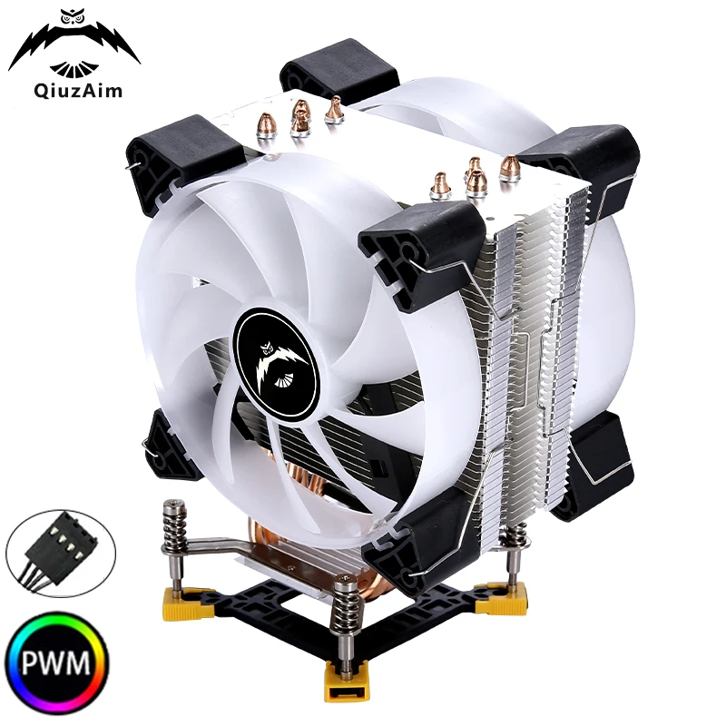 

QiuzAim Cpu cooler Air-cooled Processor 4 Heat Pipe Radiator 120mm Fan 4pin/PWM install LGA1150 1151 1155 1156 1200 1700 1366 i5