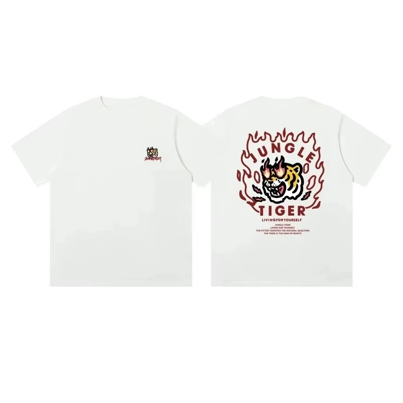 2026 Sommer Cartoon Tigerkopf Bedrucktes T-Shirt Unisex Oversized Hip-Hop Street Style Kragenloses Kurzarm-Oberteil – Detail 9