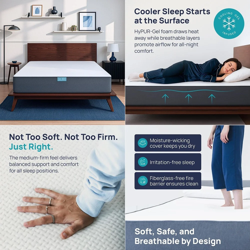 

Monterey Full Size 10inch Med Firm Mattress. Fiberglass Free. Made in USA. Breathable HyPURGel Sleeps Cool. CertiPURUS