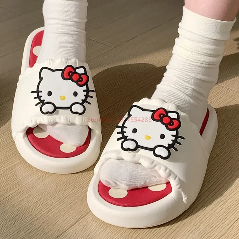 Cute Hello Kitty Cat Slippers Women Summer Casual Anti Slip Eva Slippers Cartoon Kawaii Style Aesthetic Thick Indoor Sole Shoes