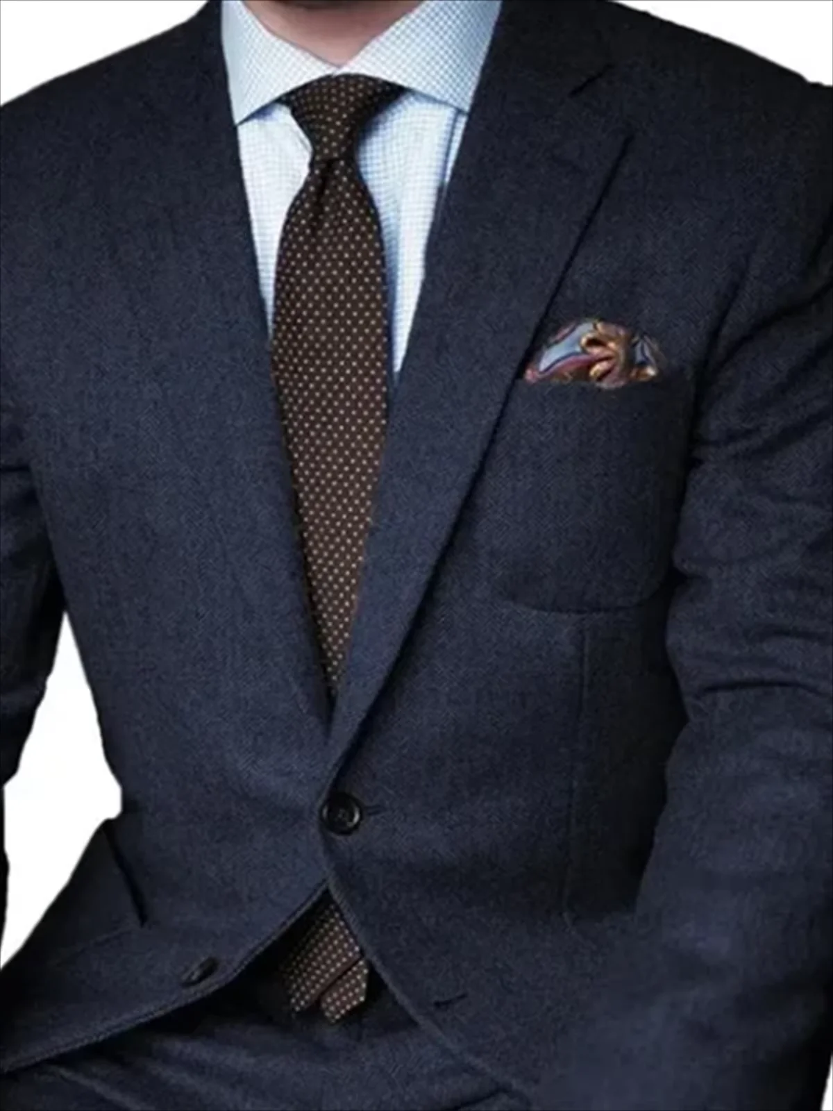 

Мужские костюмы из двух предметов, пиджаки, коричневый твид с узором «елочка», повседневный мужской костюм для зимы, свадьбы, смокинг жениха, мужской комплект, куртка с брюками