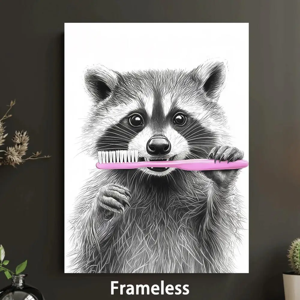 Funny Otter & Raccoon Bathroom Painting Calligraphy Canvas Wall Art Canvas Painting Oil Painting,wall Picture Home Decor Unframe