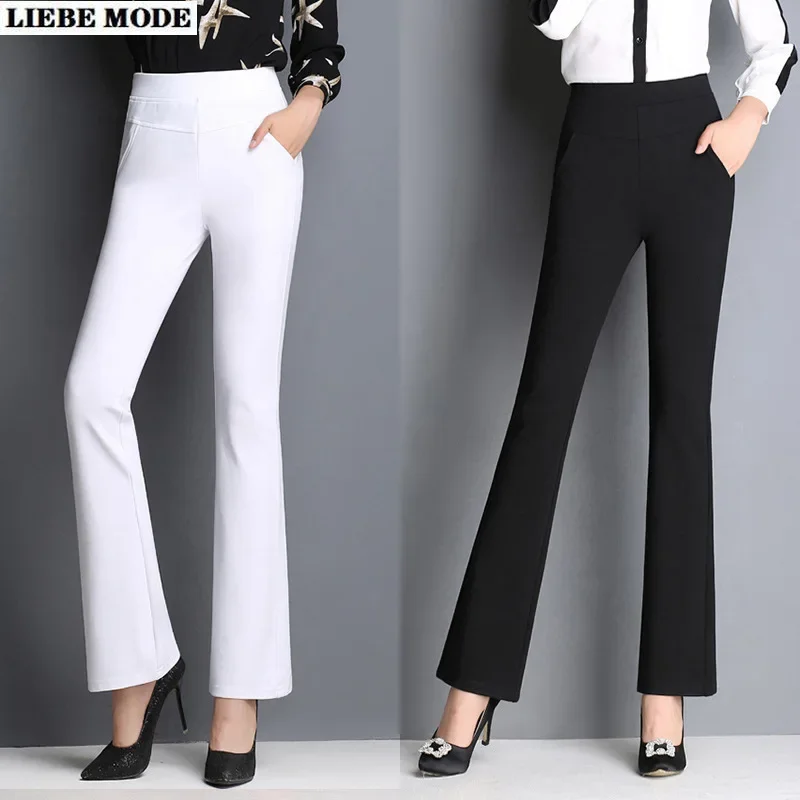 

Ol Style Women High Waist Flared Pants Black White Red Blue Womens Formal Bell Bottoms Work Wear Flare Trouser Female