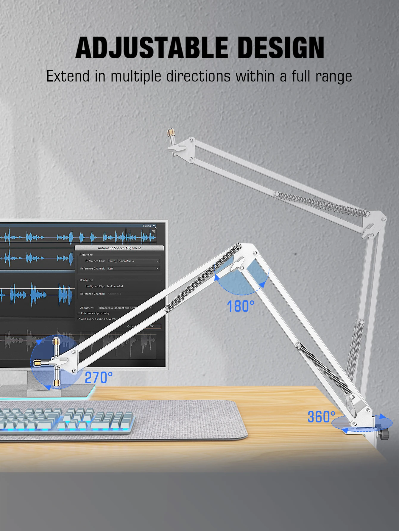 AmpliGame by FIFINE Metal Microphone Stand – Sturdy,Universal Mount Compatible for Studio, Streaming & Podcast Setup-CS1W White