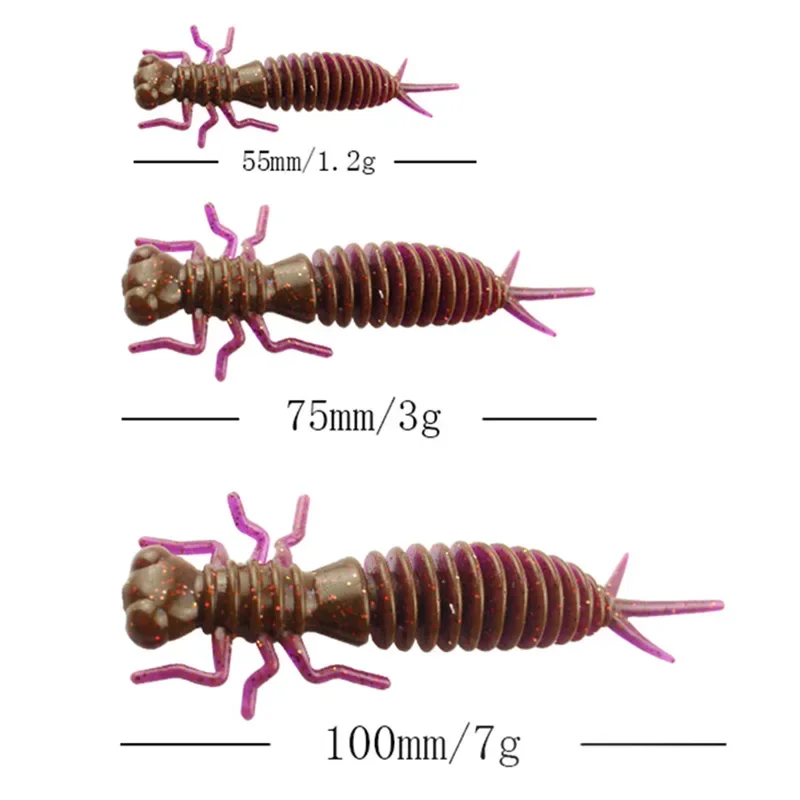 New 10pcs Worm Larva Soft Lures Artificial Silicone Bait Bionic Dragonfly Lure Bait Soft Bait Hard Spiral Sea Fishing Tackle