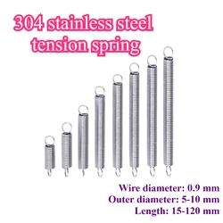 5pcs/Lot 0.9mm 304 stainless steel extension spring with O hook, length 15mm to 120mm