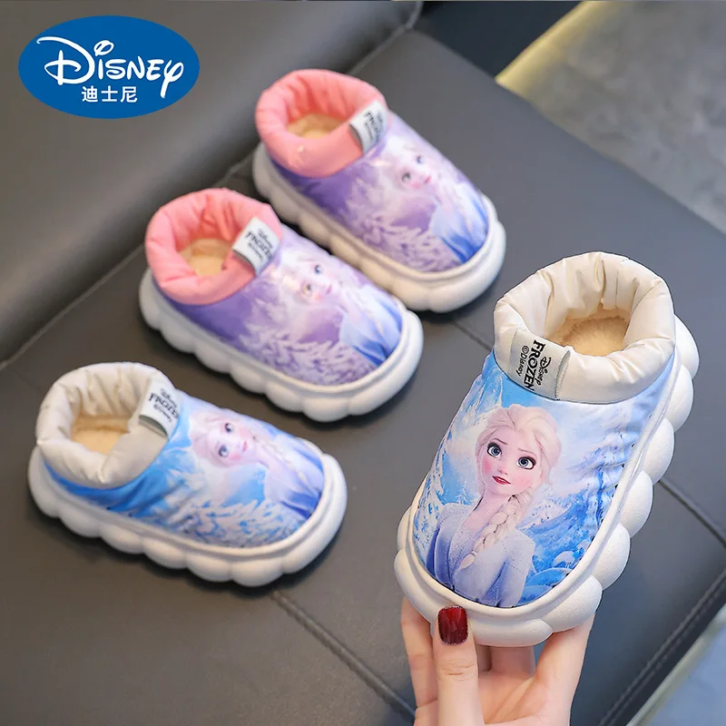 Disney Children\'s Cartoon Heel Cotton Slippers Winter Girls\' Indoor Anti slip Frozen Princess Elsa Baby Waterproof Cotton Shoes