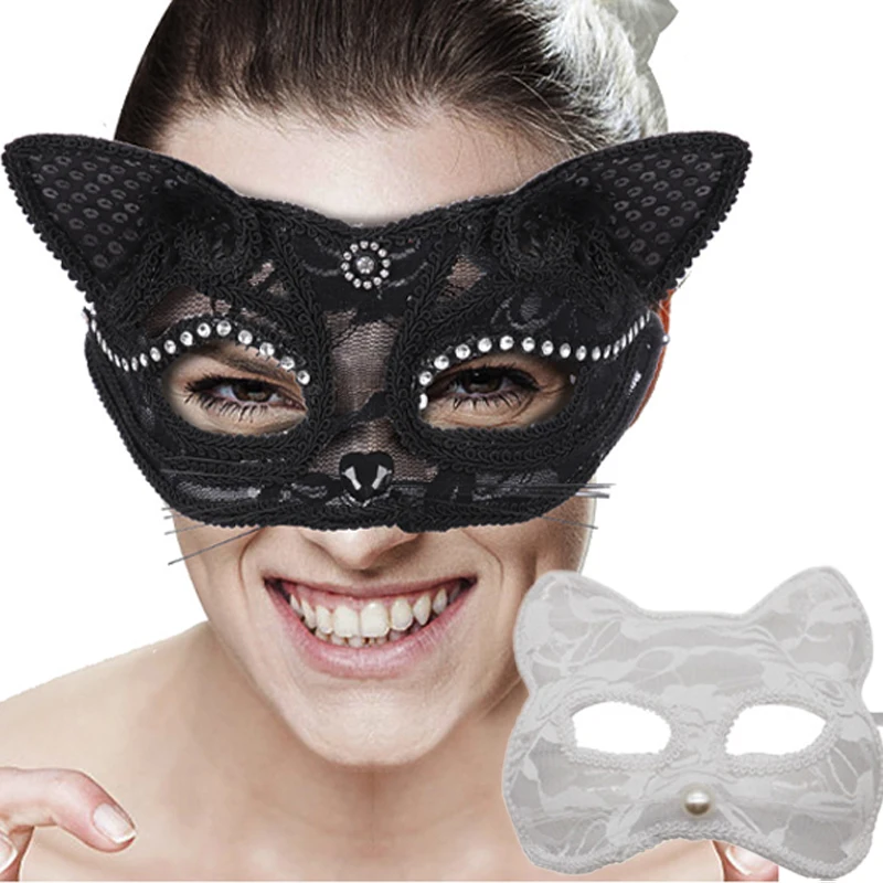 Máscara de zorro para Cosplay de Halloween, máscara de Ojos de media cara con encaje de Animal de gato Sexy, máscara de ojo de Reina para club nocturno, utilería para fiesta de disfraces de niña