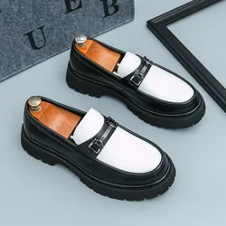 Metal Buckle Loafers Thick Bottom Walking Business Shoes New Trend Men Leather Dress Slip on Soft Non Slip Breathable Driving