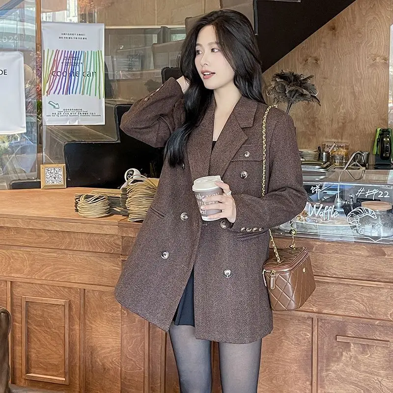 2025年秋冬新作 高級ウールスーツコート ロングジャケット コーヒーブレザー 厚手キルティングアウター ヴィンテージ風 レディースジャケット