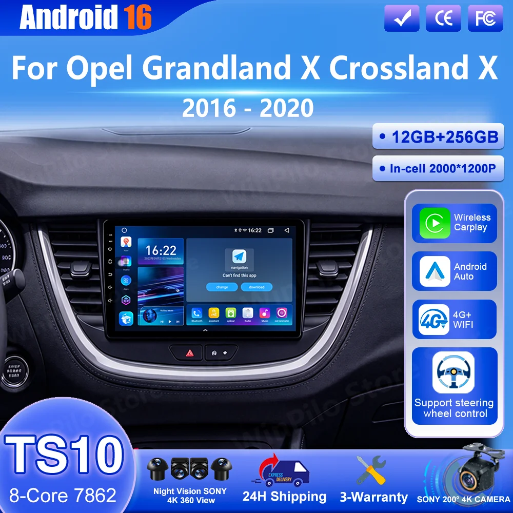 Android 16 Carpaly For Opel Grandland X Crossland X 2016-2020 Auto Multimedia Video Player Wireless Carplay Radio Bluetooth WiFi