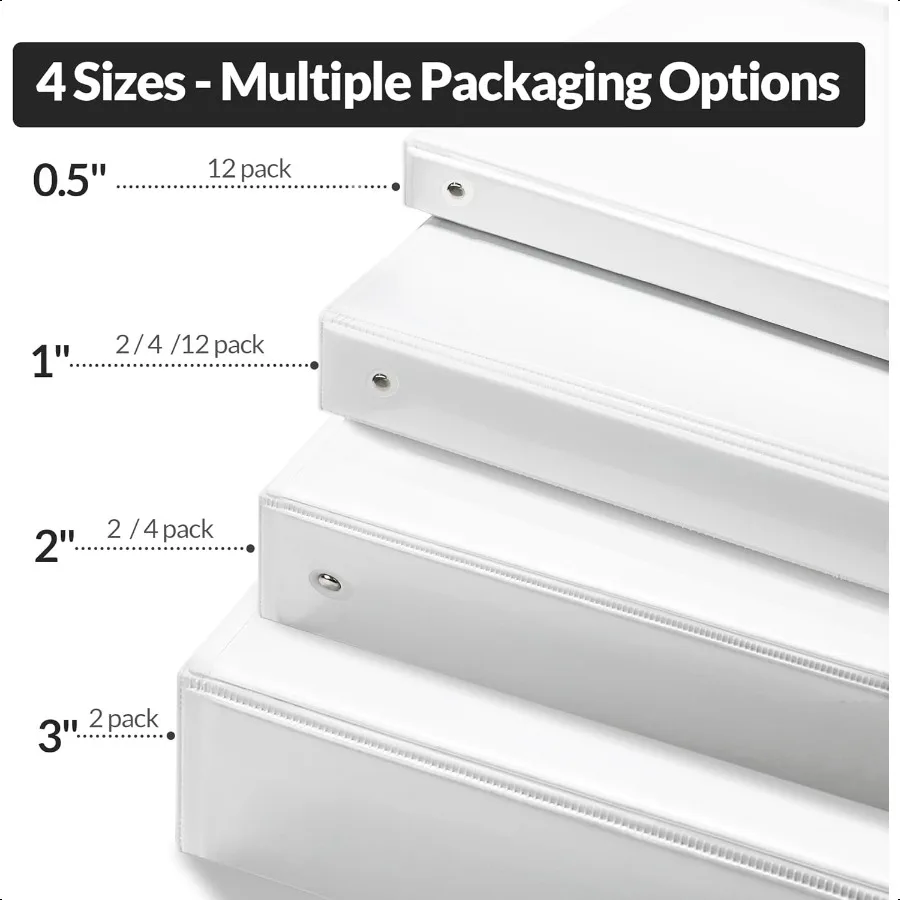 1 Inch Binders 3 Ring Economy 1 Round Ring Clear View Binder Three Ring PVCFree NonStick for School or Office plies White 2 Pac