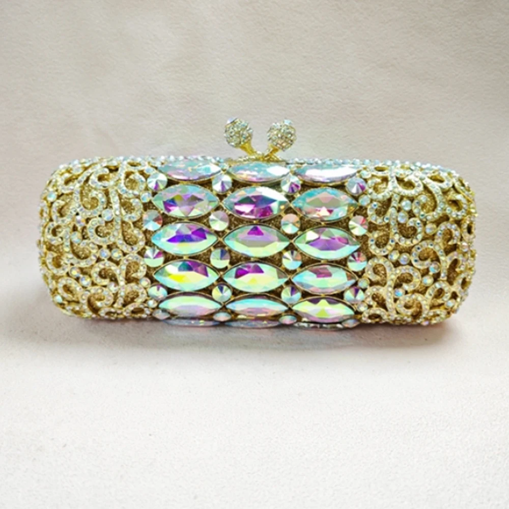 Gold AB Glass Diamond Wedding Purse Bridal Bags Luxury Rhinestone Evening Clutch Crystal Dinner Cocktail Women Purses Handbags