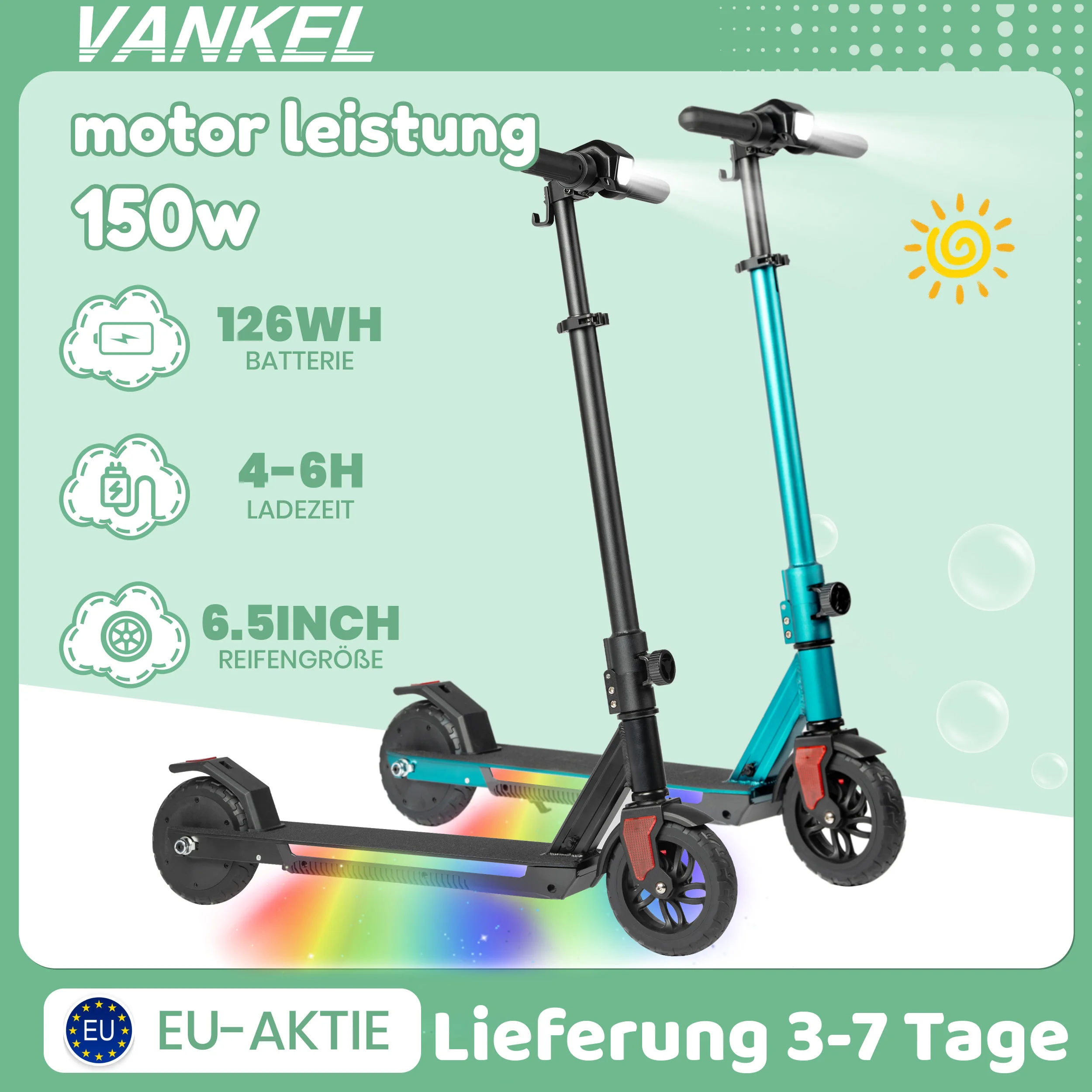 Sinaopus S31 Kinder-Elektroroller, faltbarer 6,5-Zoll-E-Scooter mit 150-W-Motor, 126-Watt-Akku und 3-stufig verstellbarem Lenker, tragbares Fahrzeug für Reisen und Outdoor-Aktivitäten,
