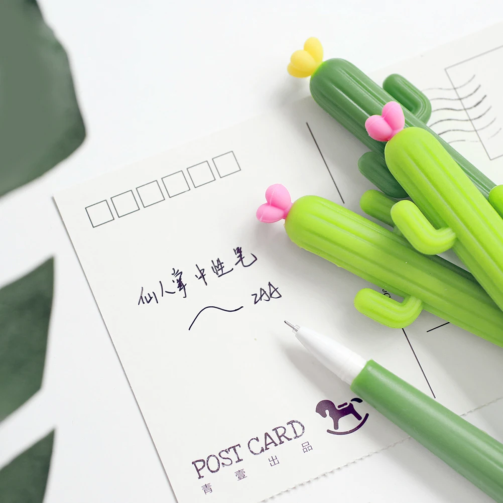 

24Pcs Gel Pen 0.5mm Black Ink Cactus Shaped Writing Pen Cute Cartoon Stationery for Students Tool with Flower