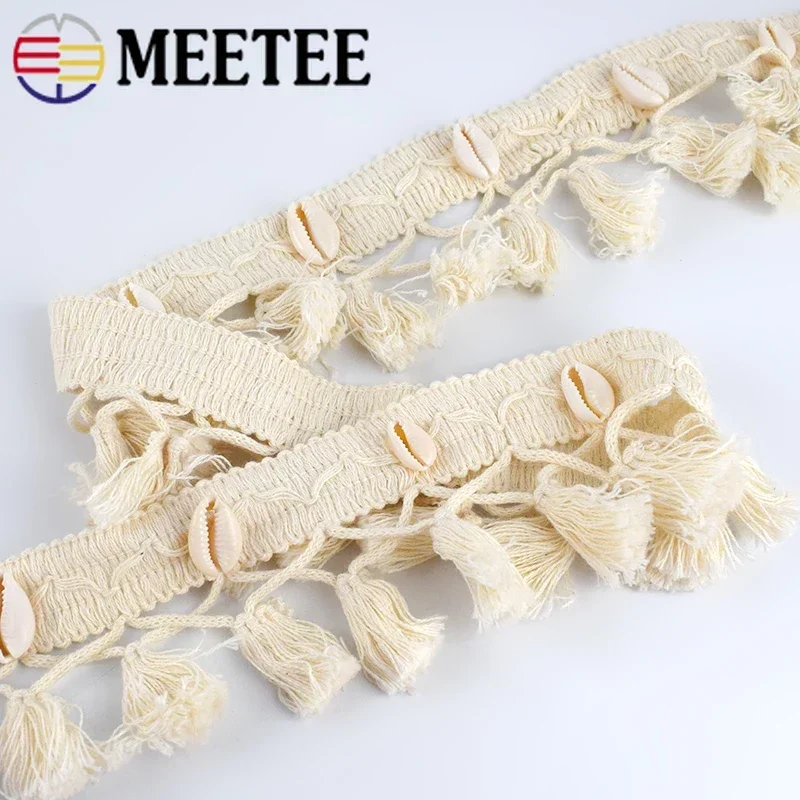 4/8Meters Meetee 6cm Beige Cotton Tassel Lace Triming Handmade Shell Decoration DIY Hometextile Garment Sewing Craft Accessories