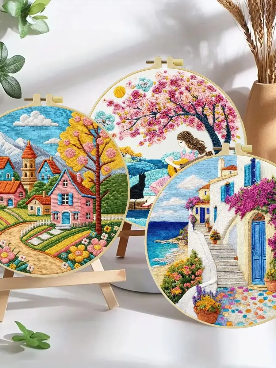 3-teiliges DIY-Stickmaterial-Set für Anfänger, inklusive Nadeln, Fäden, Stick-Starter-Kit, Kreuzstich-Kunst als Geschenk. – Detail 1