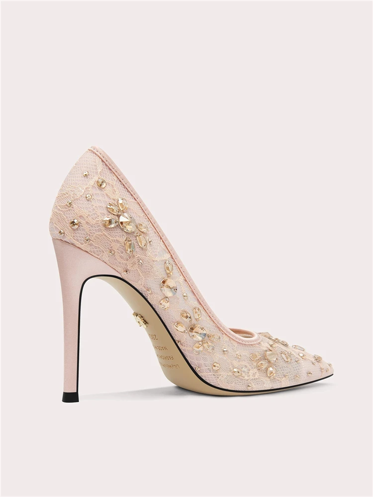 ربيع جديد أشار تو حجر الراين الدانتيل للماء الأحذية المسطحة مأدبة كبيرة الحجم صغيرة الحجم عالية الكعب نسخة واسعة الأحذية النسائية