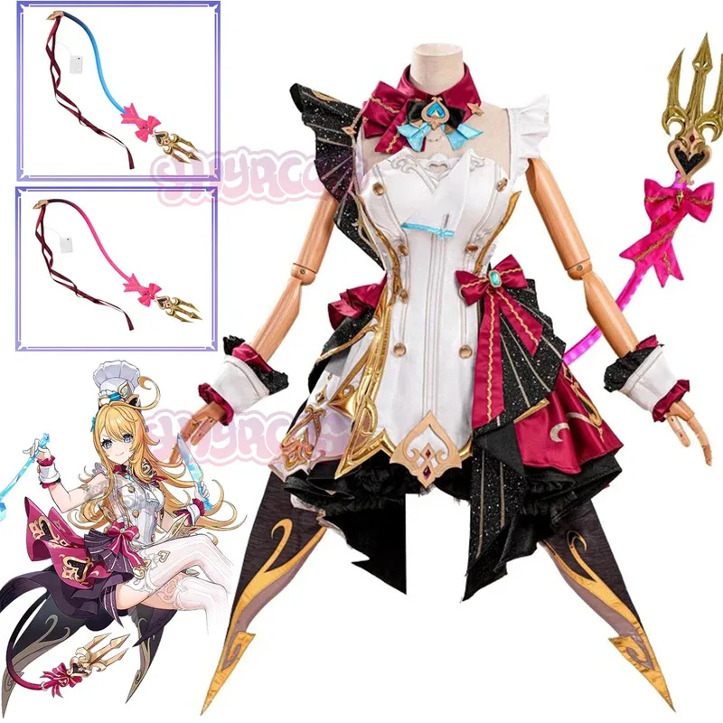 

Anime Genshin Impact Escoffier Cosplay Costume Tail Outfit Dress Women Carnival Halloween Animation Party Wig Shoes Prop Suits