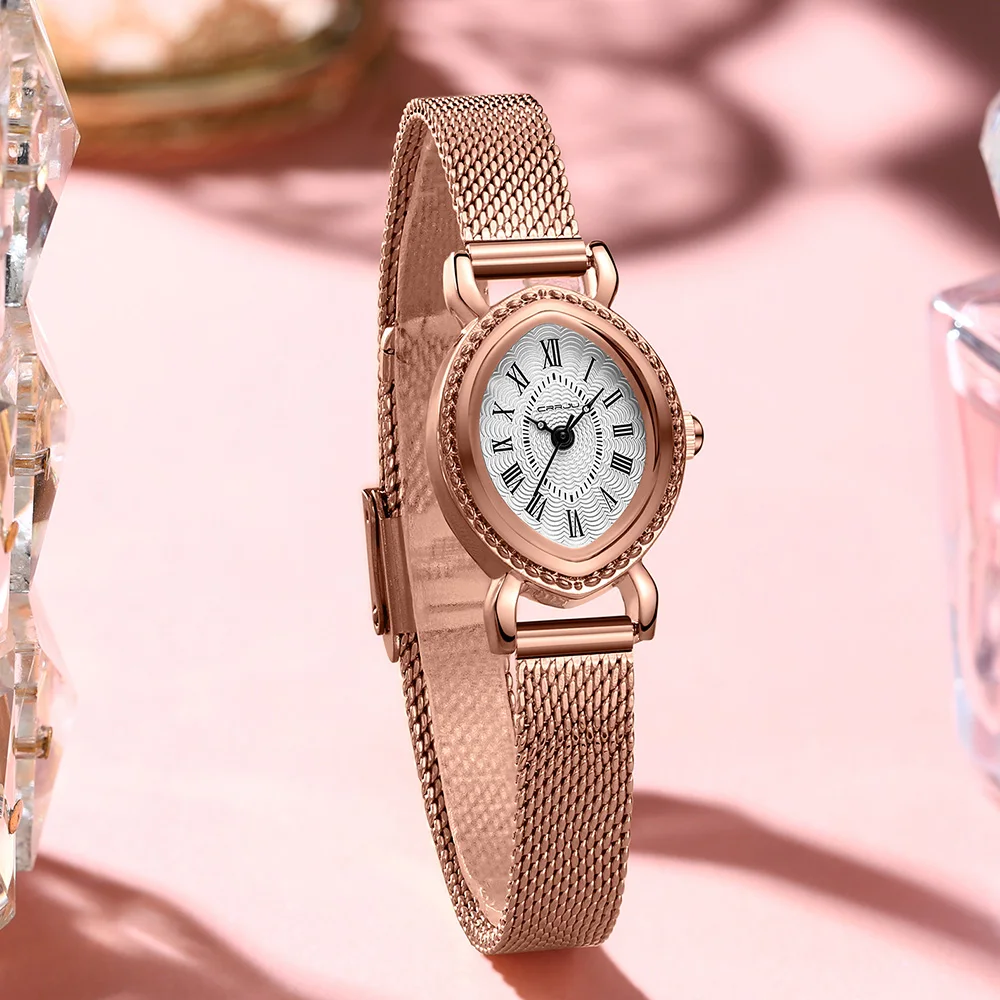 

CRRJU часы для женщин, винтажные элегантные часы Lucky Goddess с маленьким циферблатом, сетчатый ремень, кварцевые водонепроницаемые женские часы
