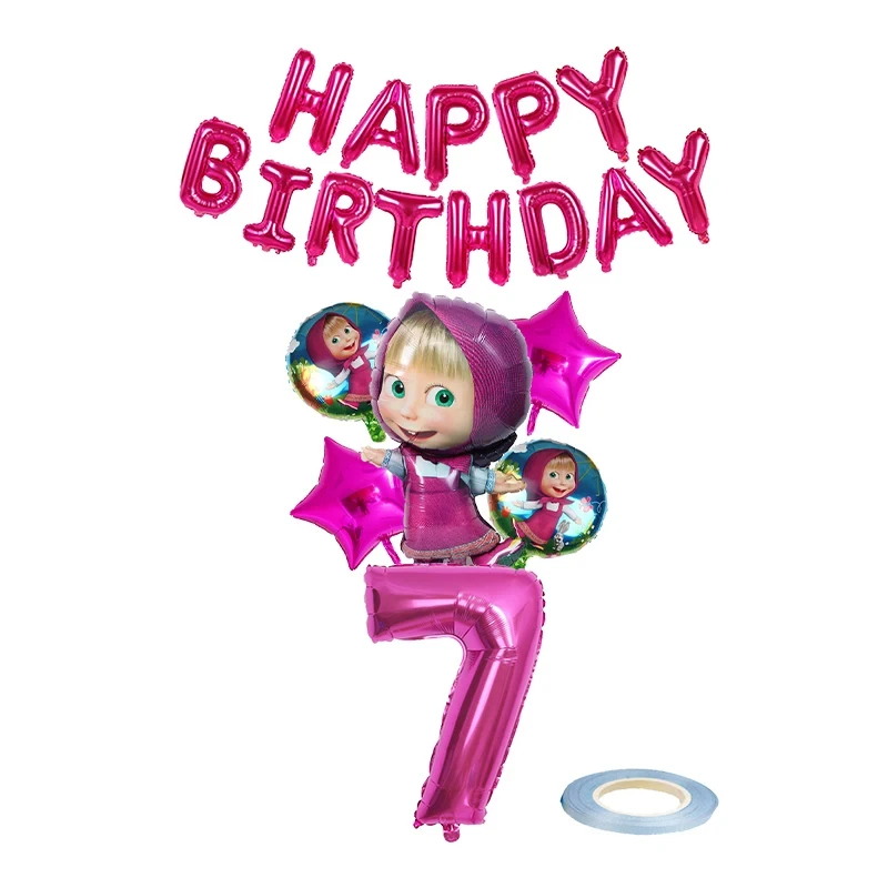 TAKARA TOMY Mascha und der Bär Thema Geburtstag Party Dekorationen Einweggeschirr Tassen Teller Serviette Hintergrund Luftballons Kind Partyzubehör 10