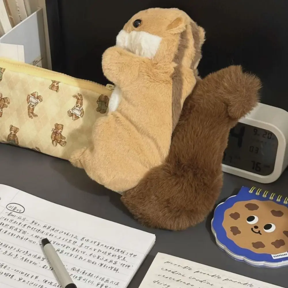 Student Stationery Short-tailed Squirrel Pen Bag Large-capacity Soft Ins Pencil Case Plush Pencil Case Squirrel Plush Doll