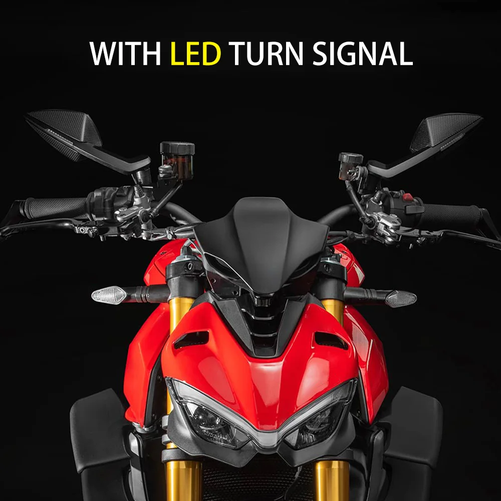 For Ducati StreetfighterV4 Accessories Rearview Mirrors led Signal Indicator Streetfighter V4 With LED Turn Signal Side Mirrors