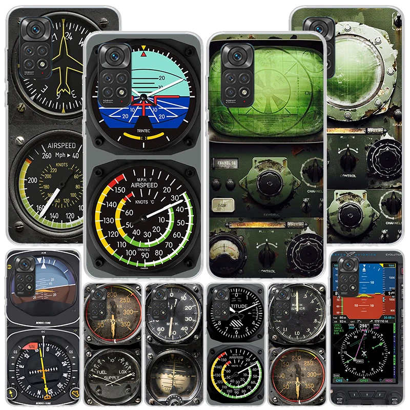 Aviation Aeroplane Helicopter Cockpit Instrument Phnoe Case for Xiaomi Redmi Note 13 12 12S 11S 11E 11 10S 10 Pro Plus 9 9S 11T