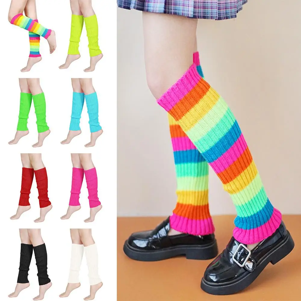 Halloween Costume Neon Ribbed Leg Warmers Harajuku Y2K Lolita Leg Warmer Party Sports Yoga Knit Long Socks for Women & Girls