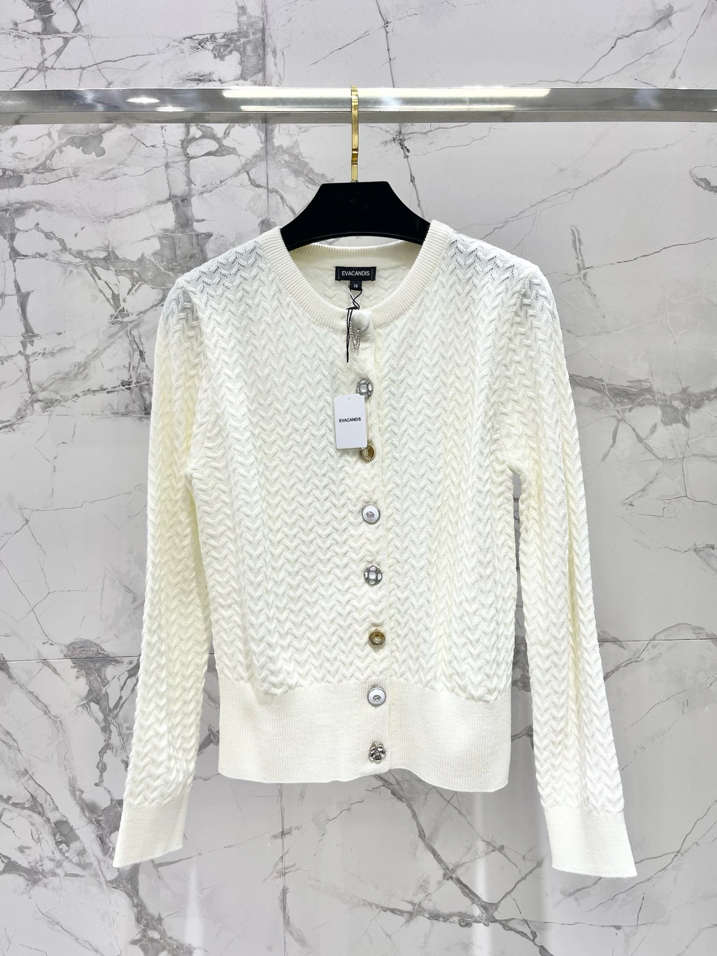 

EVACANDIS Women New High Quality White O-Neck Knitted Cardigan Tops Chic Elegant Sweet Single Breasted Solid Wool Blend Sweater