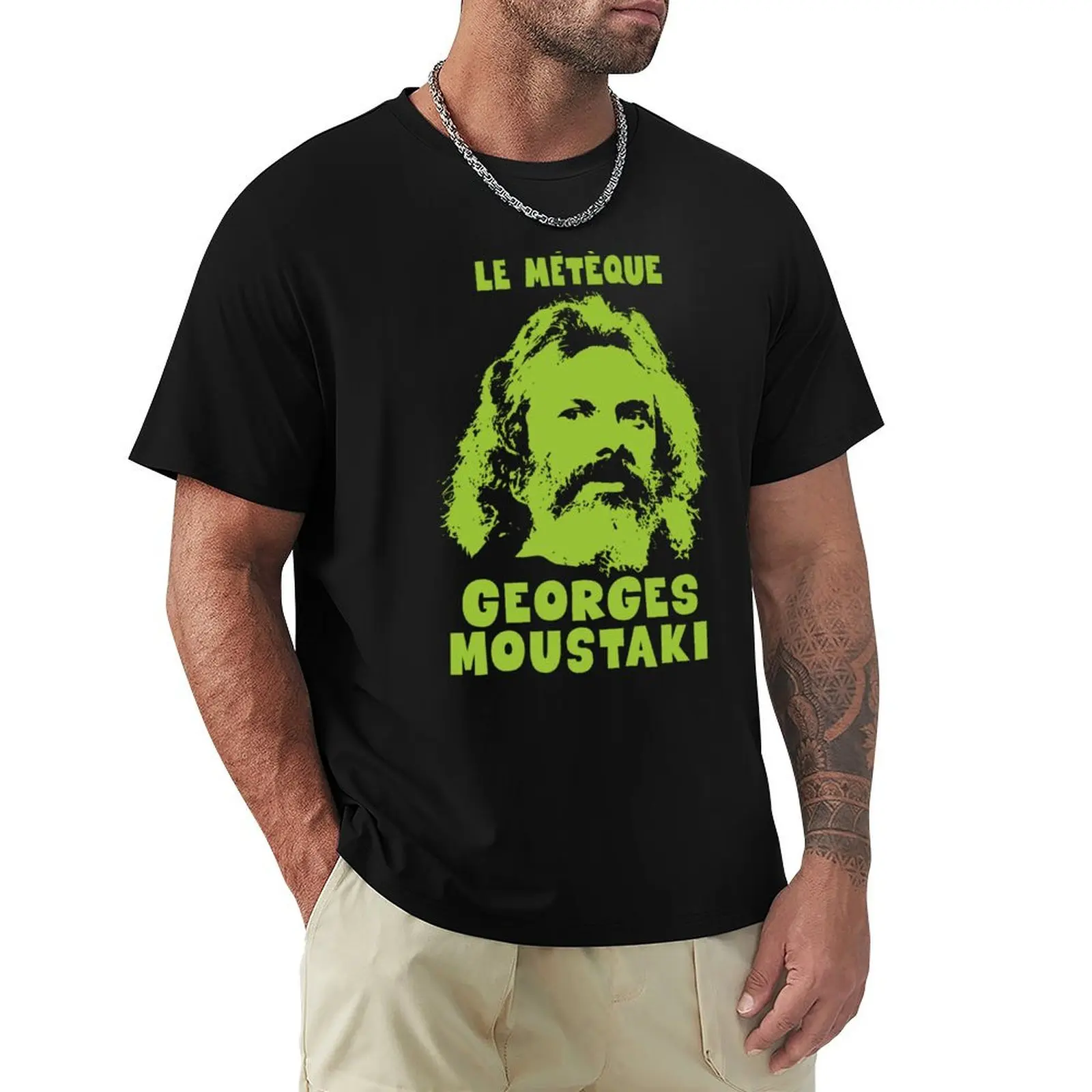 Le Métèque - Georges Moustaki Illustration T-Shirt Fashion Casual Short Sleeve T-Shirt