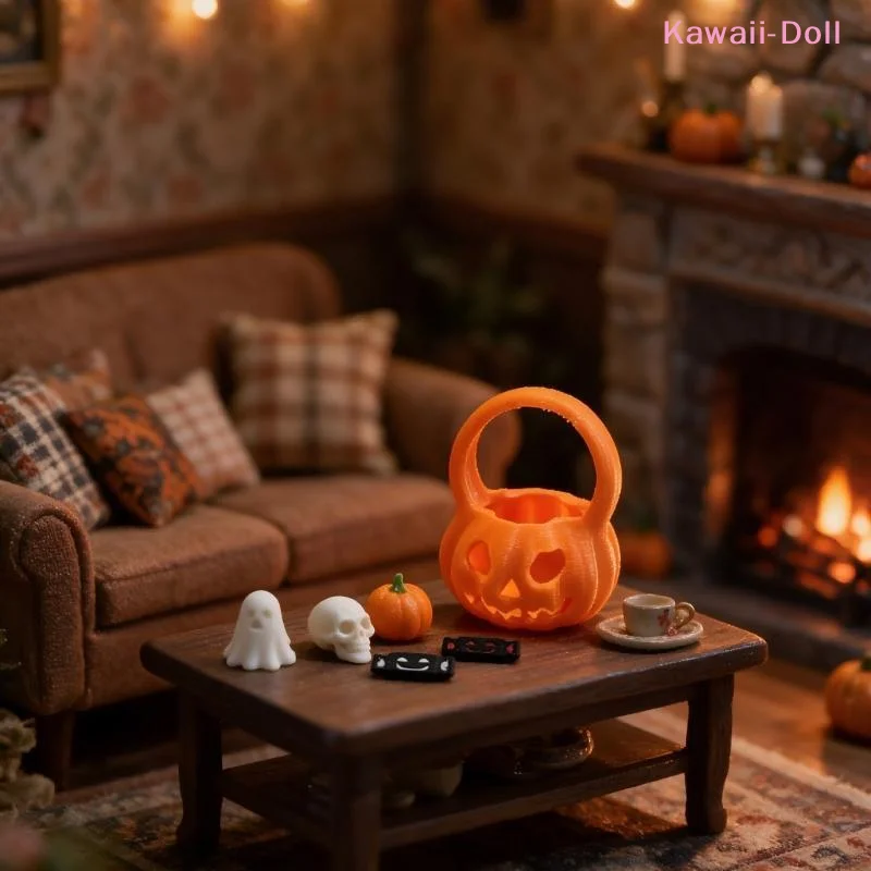 Halloween Skeleton Decoration - [DO]ハロウィーン ミニドールハウス デコレーションセット。リアルなカボチャのバスケット、お化け、骸骨のフィギュア。DIYで卓上に飾るのに最適。[DO]