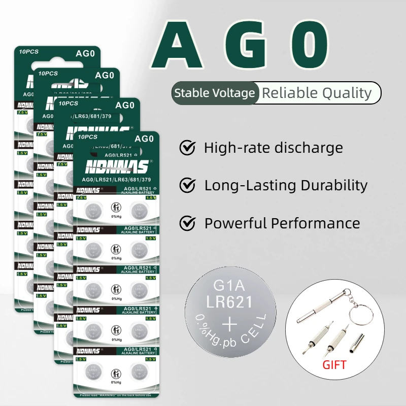 

AG0 LR521 1.5V Alkaline Button Coin Cell Battery High Capacity Replacement for Watch Key Remote Control Toys Electronic Devices