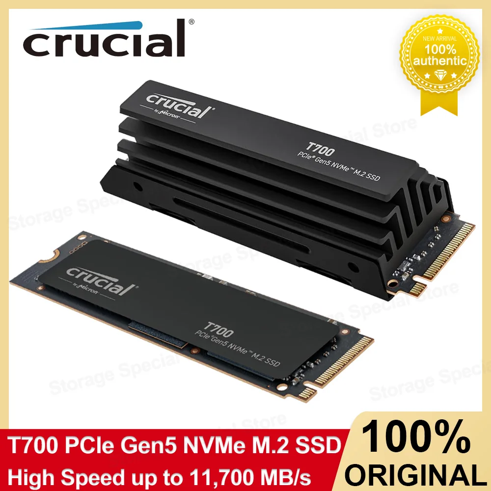 Crucial NVMe M.2 SSD T700 PCIe Gen5x4 with Heatsink Hard Disk For Gaming Photography Video Editing Internal Solid State Drive